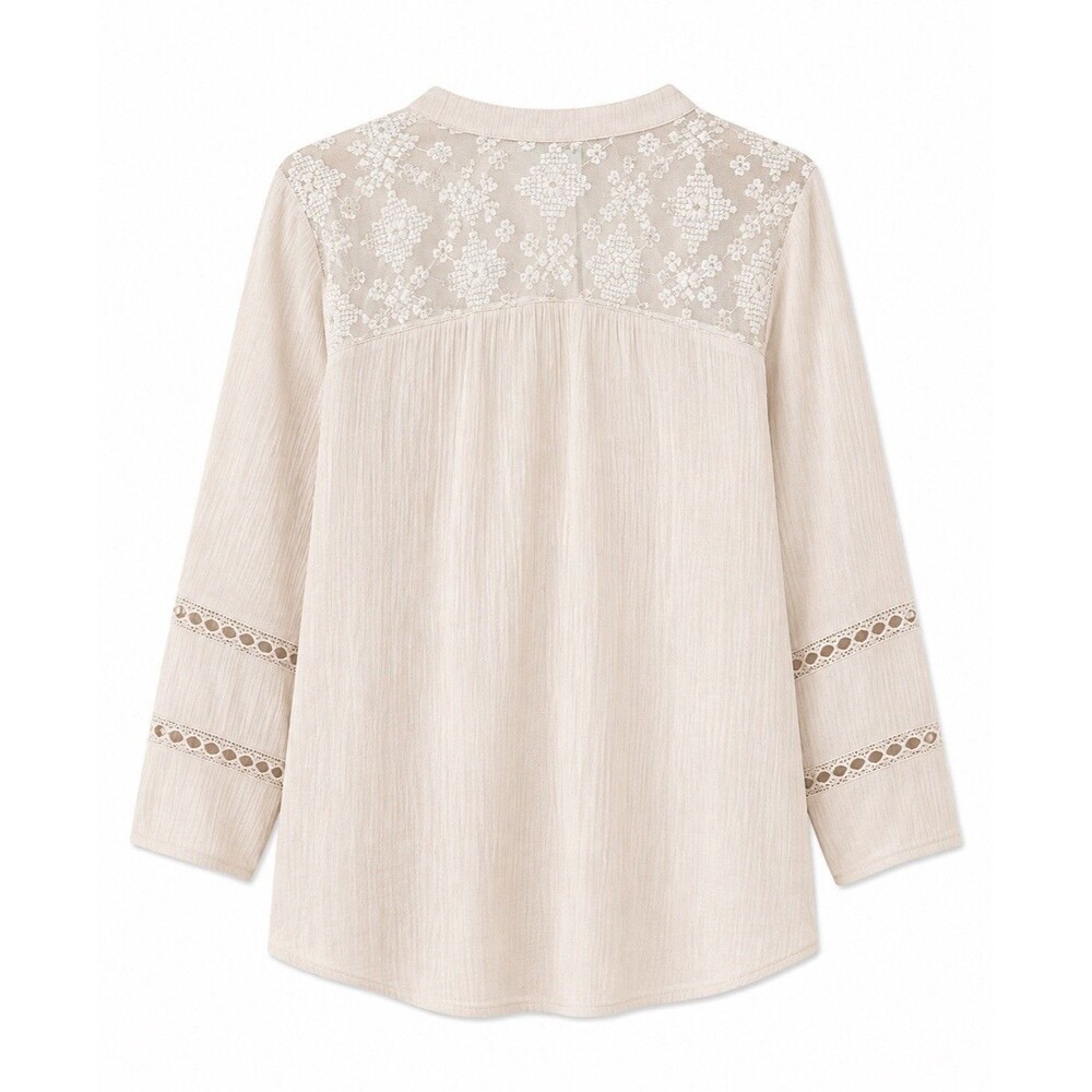 Studio Woman 2X Cream Boho Lace Crochet Tunic Top - Picture 3 of 9